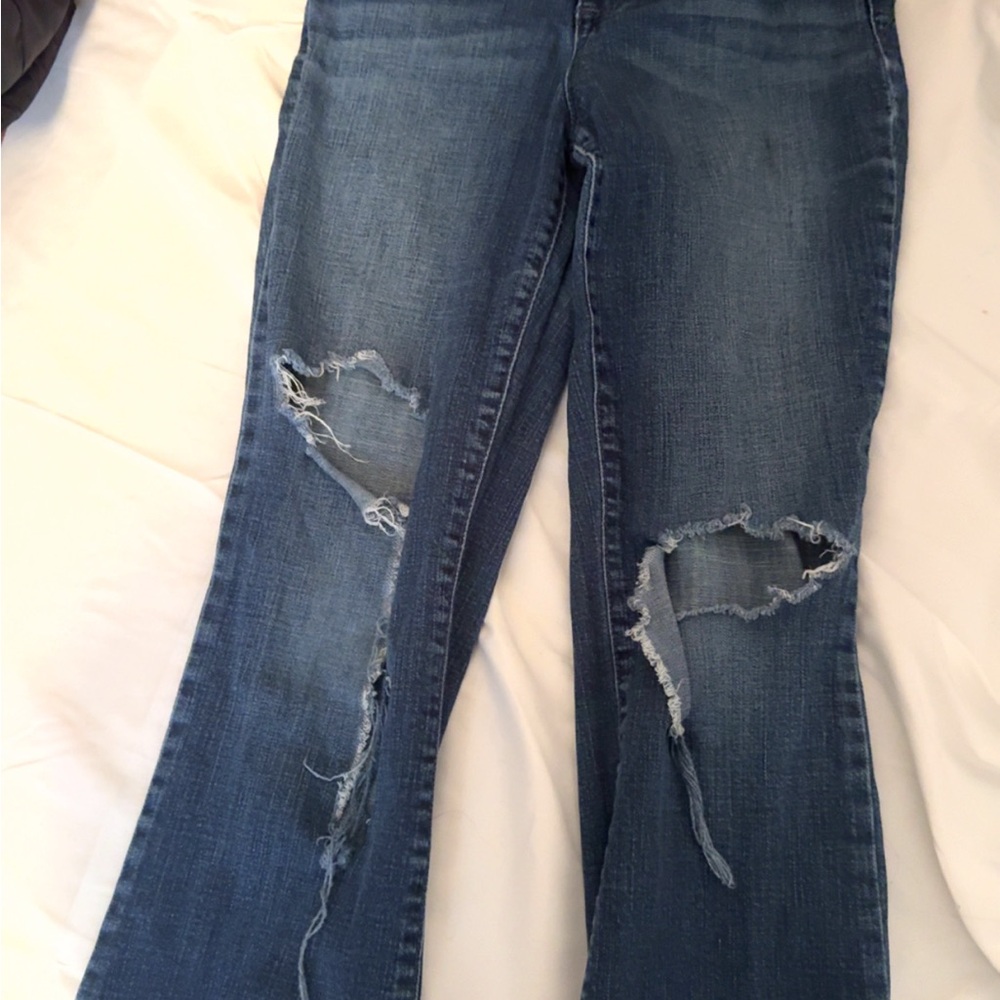 Scoop NYC Dark Blue Distressed Flare Jeans